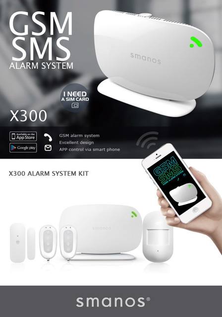 Alarm System: Smanos X300, GSM/SMS, 2xRC,1xDC,1x PIR MD