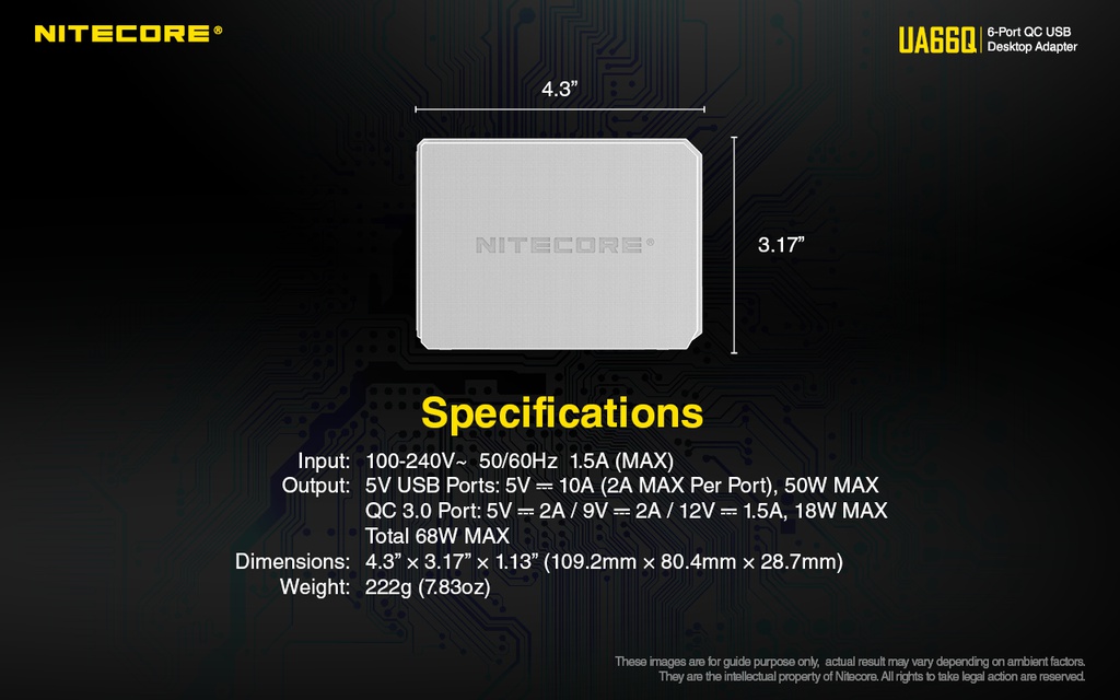 Battery Charger: Nitecore UA66Q, 6-Port Quick Charge USB Adapter, 68W