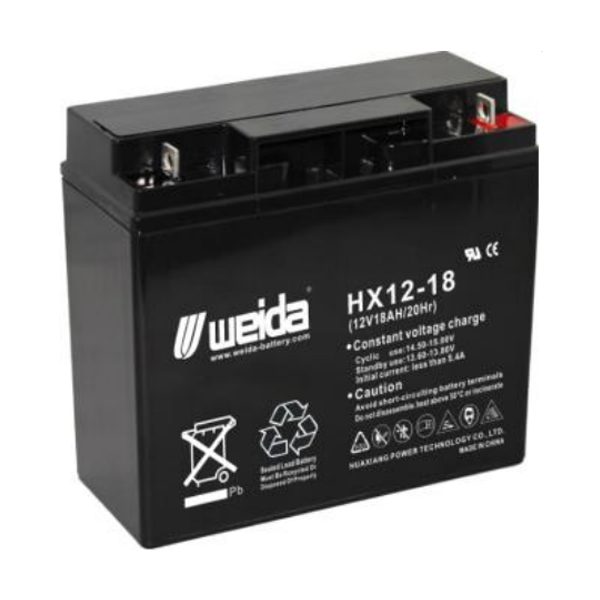 Battery: Weida HX12-18, 12V/18Ah AGM, F18 L Terminal, L181xW77xH167, 5.25kg