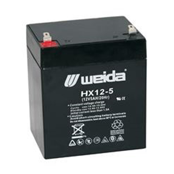Battery: Weida HX12-5 F2, 12V/5Ah AGM VRLA, L90xW70xH101