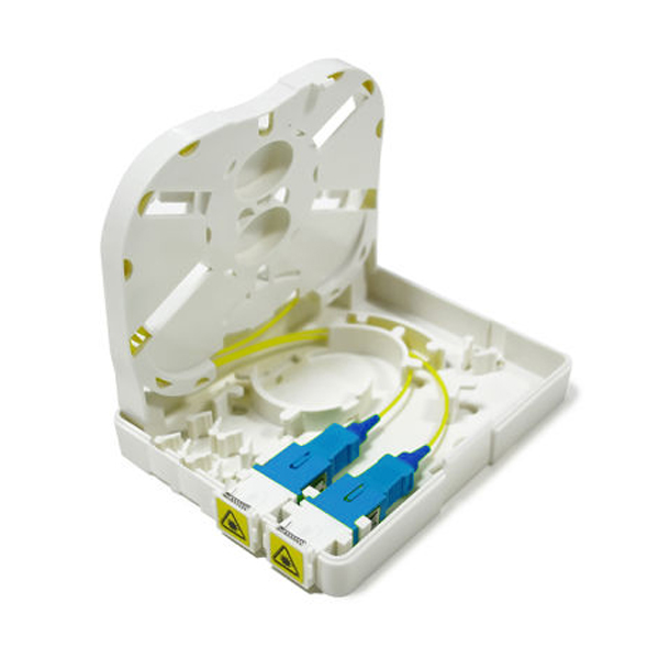 FTTH: SPL Termination box, 2 Ports, SC, Single Mode, Simplex Adapters, Plastic