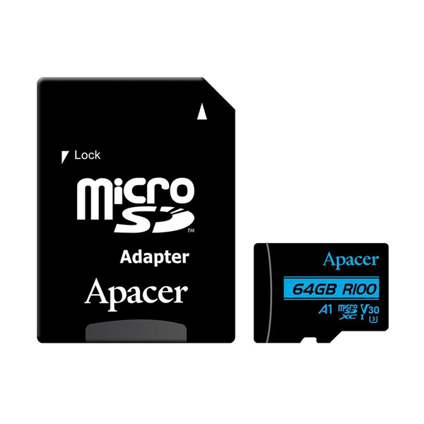 Memory Card: Apacer, Micro SDXC, UHS-I U3 V30 A1, with Adapter, 100/80MB/s