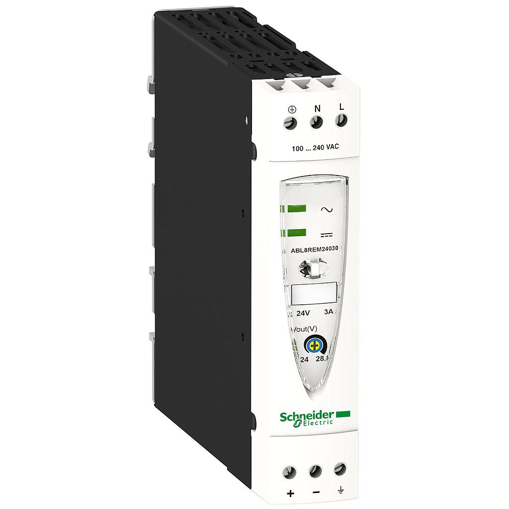 Power Supply: Schneider ABL8REM24030 Regulated SMPS - 1 or 2-phase - 100..240 V AC - 24 V - 3 A