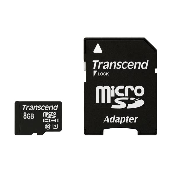 Memory Card: Transcend 8GB, Micro SDHC Class 10 UHS-1, with Adapter